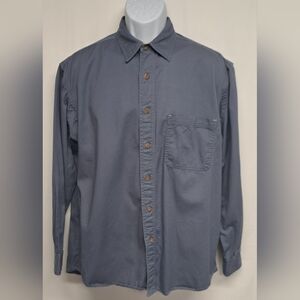 Marino Bay Natural M Cotton Blue Long Sleeve Button Down Shirt Pocket